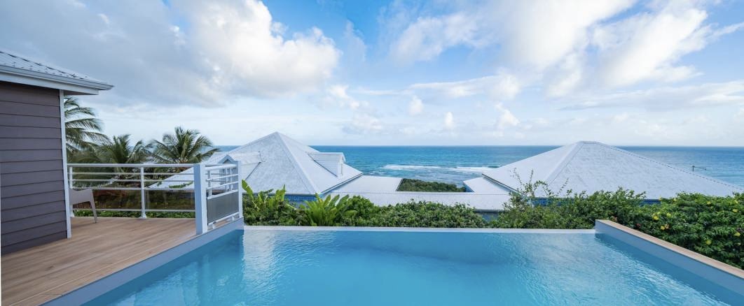 Piscine et jardin tropical de la Villa Aroha face à la mer